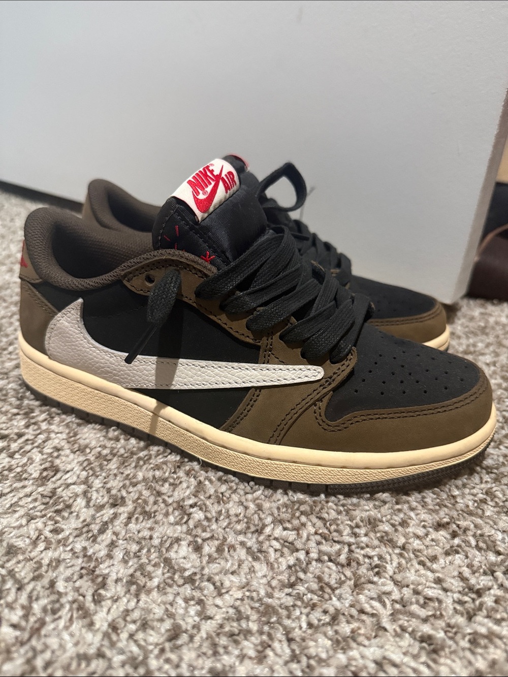 Nike Jordan Cactus Jack Low-Top Sneakers in Black/Olive with White Swoosh